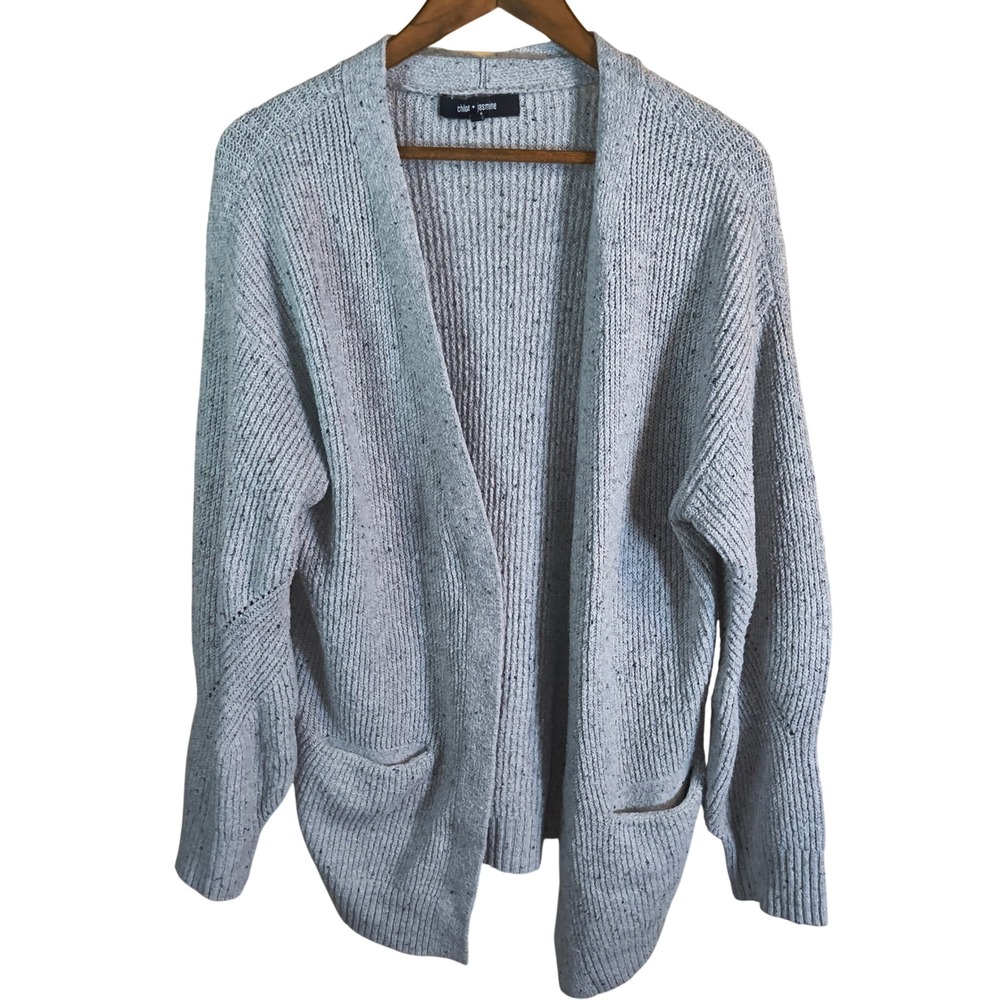 Gray Knit Cardigan Womens Large Chloe Jasmine Open Front Cozy Sweater‎